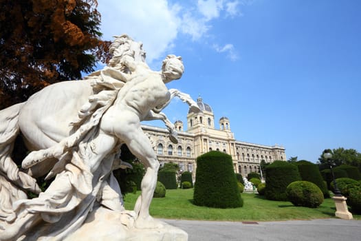 Vienna, Austria - sculpture in front of Natural History Museum. The Old Town is a UNESCO World Heritage Site.