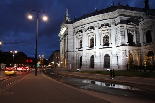Vienna, Austria - famous Burgtheater theatre building at night. The Old Town is a UNESCO World Heritage Site.