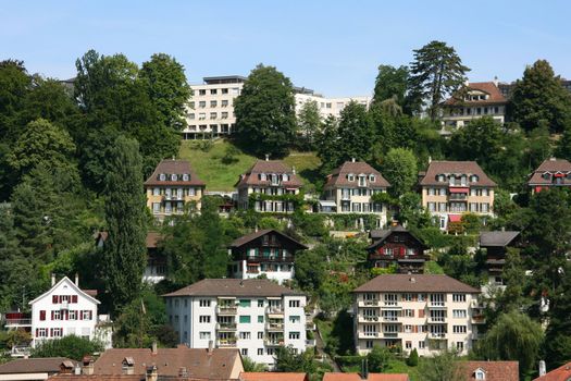 Cityscape of villas in Berne, Switzerland. Beautiful town.