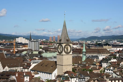 Zurich cityscape. St. Paul's Church. Swiss city.