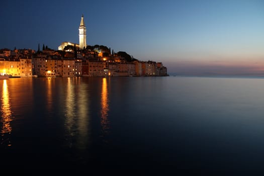 Croatia - Rovinj on Istria peninsula. Typical Croatian seaside town - evening view.