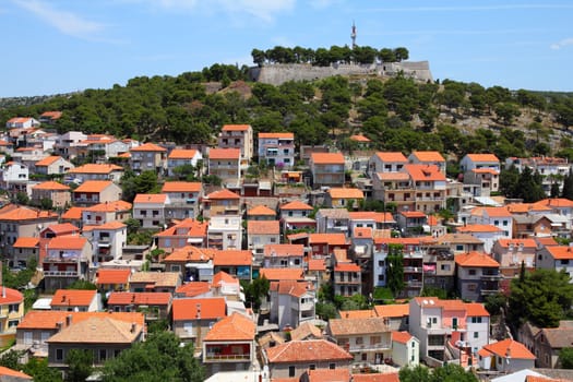 Croatia - Sibenik in Dalmatia. Mediterranean cityscape with fortress.