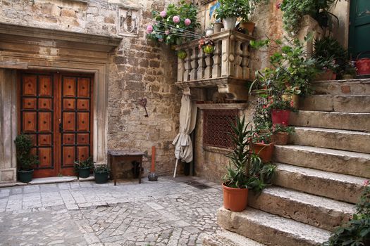 Croatia - Trogir in Dalmatia (UNESCO World Heritage Site). Old town detail.