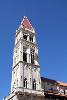 Croatia - Trogir in Dalmatia (UNESCO World Heritage Site). Campanile of famous cathedral.