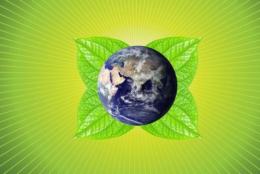  Green earth with leafs on green background, can be use for various environmental concepts