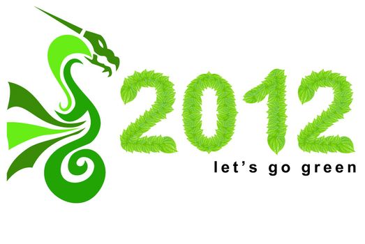 2012 - year of the dragon, let's go green in 2012 concept, can be use for going green concept in 2012 made from green leafs