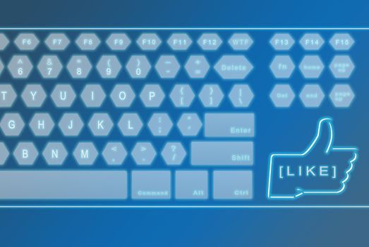 Virtual futuristic keyboard with LIKE button, can be use for various social media concept