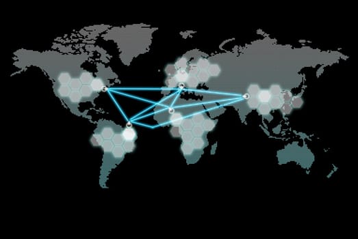 The global economy business concept, can be use for related global business, finance futuristic minimalist concepts, in black isolated background.