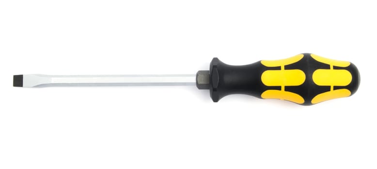 Yellow screwdriver isolated on white background 
