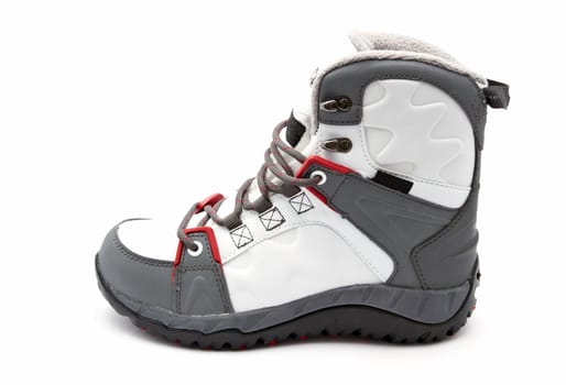 Winter shoe closeup on white background