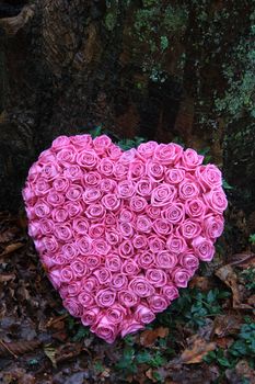 Heart shaped sympathy flower arrangement with pink roses