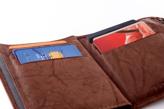 brown leather wallet isolated on white