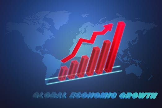 The global economy business concept with 3D growth chart, can be use for related global business, finance futuristic minimalist concepts