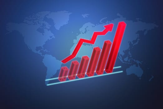 The global economy business concept with 3D growth chart, can be use for related global business, finance futuristic minimalist concepts