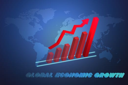 The global economy business concept with 3D growth chart, can be use for related global business, finance futuristic minimalist concepts