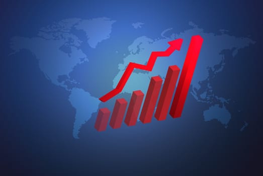 The global economy business concept with 3D growth chart, can be use for related global business, finance futuristic minimalist concepts