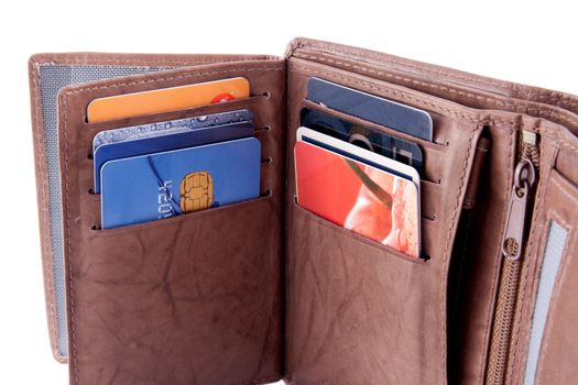 Brown leather wallet isolated on white