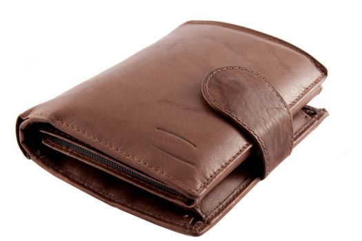 Brown leather wallet isolated on white