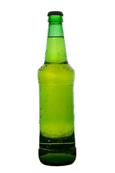 Green beer bottle with cap and no labels