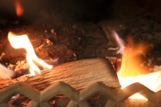 Fire in a fireplace