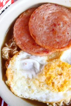 Hong Kong breakfast - milk, egg and meat instant noodles