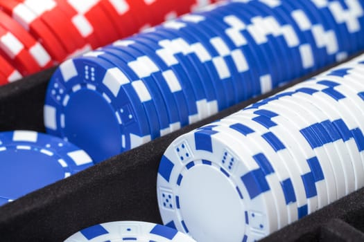 Stacks of Multicolored Poker Chips, closeup