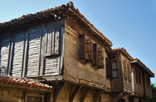 Black sea old wooden coastal town houses
