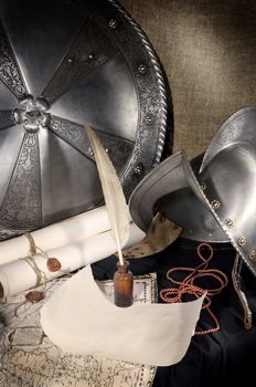 Still-life on a historical theme. Reconstruction of a medieval plot