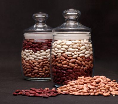 multicolored kidney haricot beans on black
