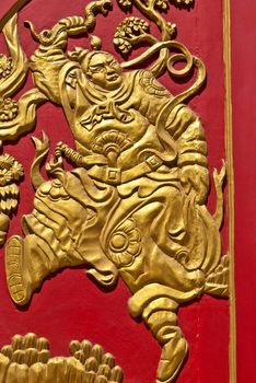 Chinese golden wall art work on red wood, can be use for related chinese concept design