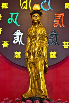 Golden Chinese goddess on dark ackground
