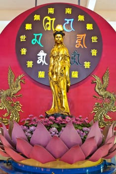 Golden Chinese goddess on dark ackground