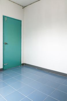 Green door corner white room and ceramic floor