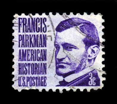 USA - CIRCA 1967: a stamp printed in USA shows portrait Francis Parkman  was an american historian, best known as author of the Oregon Trail, circa 1967