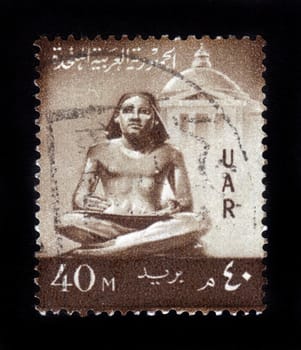 EGYPT - CIRCA 1959: A stamp printed by Egypt, shows sculpture of the seated scribe, circa 1959