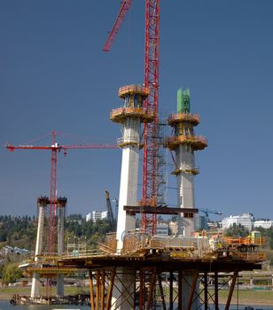 Construction site of a new bridge in Portland Oregon.