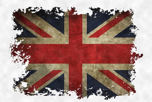 UK flag on old vintage paper in isolated white background, can be use for background design and vintage related concept.