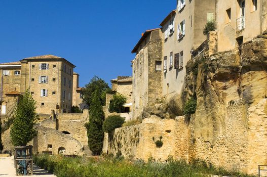 old stone houses built on the rock, region of Luberon, Provence, France