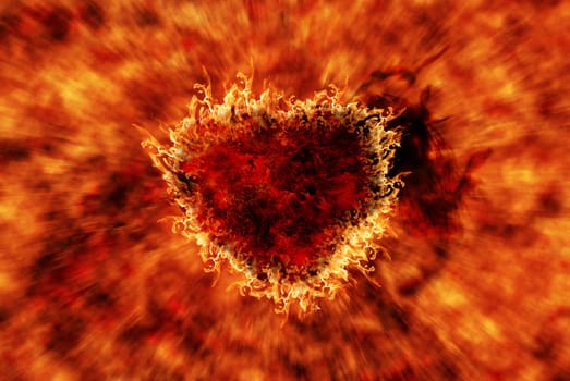 Burning heart with flame effect and zoom in flame background, can be use for various love related concepts, design and print out.