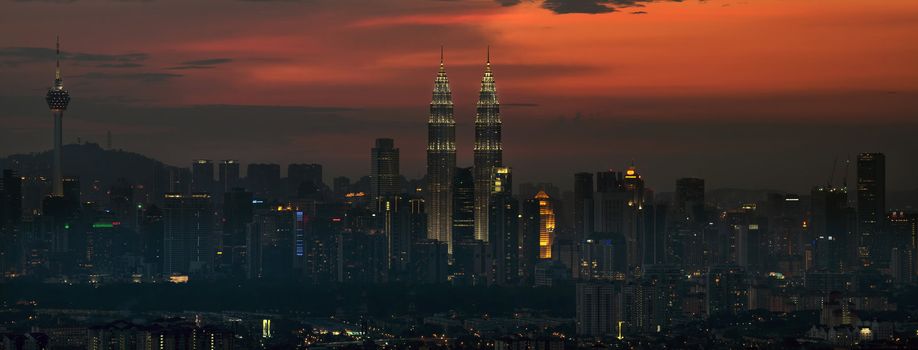 Kuala Lumpur Malaysia Skyline at Sunset Panorama