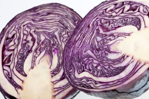 Red Cabbage cross section on White Background 