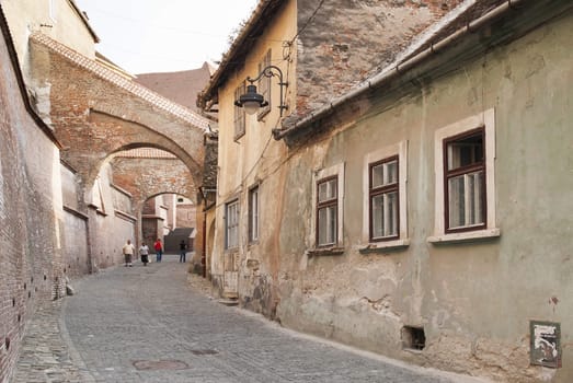 old town street in brasov in romania