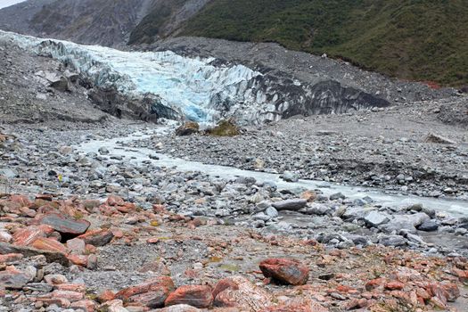 Landscape of Fox Glacier National Park with Snow and Stone in New Zealand