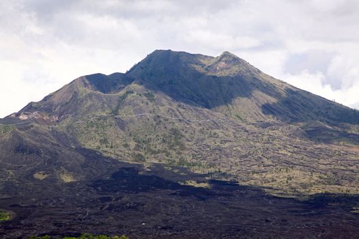 Closeup of Batur volcano landscape from Kintamani crater Bali Indonesia