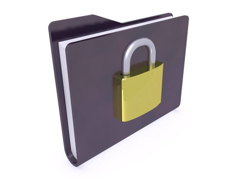 black folder paper icon and padlock closed on white background