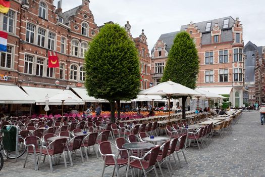 View of square Grote Markt there are visible various people, on June 07, 2012 in Leuven, Belgium.Levene's the historical city center one of the most beautiful in Belgium