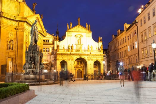 view of St. Salvator's cathedral at night , June 10, 2012 Prague, Czech Republic. In 2011 Prague was visited by 3,8 million tourists.