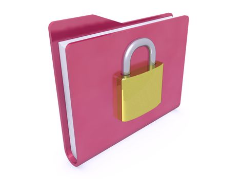 red folder paper icon and padlock closed on white background