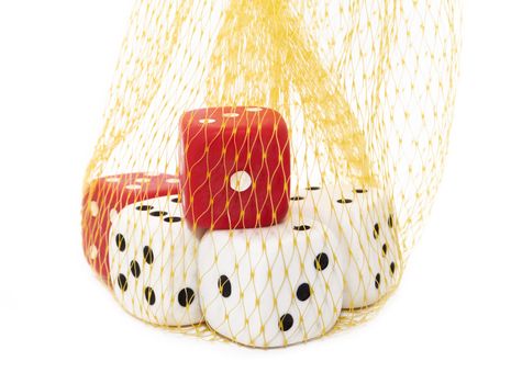 Dice.Three-dimensional gaming dice on a white background placed in a grid