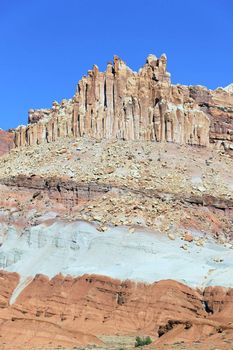 vertical view of Castle Rock formation, Capital Reef National Park, Utah 